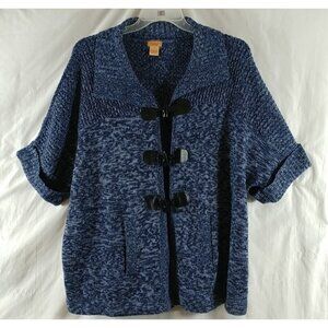NorthCrest Women's Blue Short Sleeve Toggles Cardigan Sweater Plus Size 3X